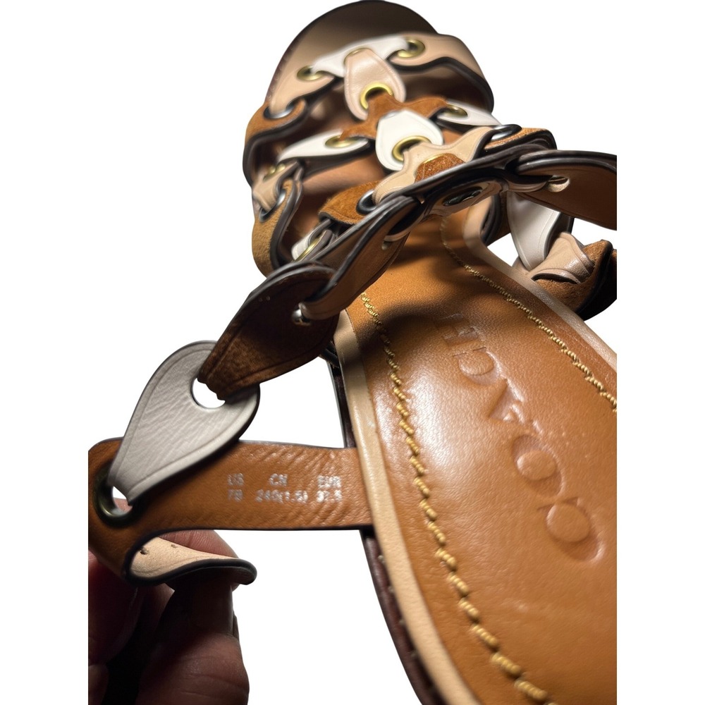 Coach Women Gladiator Block‎ Heel Sandals Tan Brown White Leather Size 7.5 - Picture 7 of 8